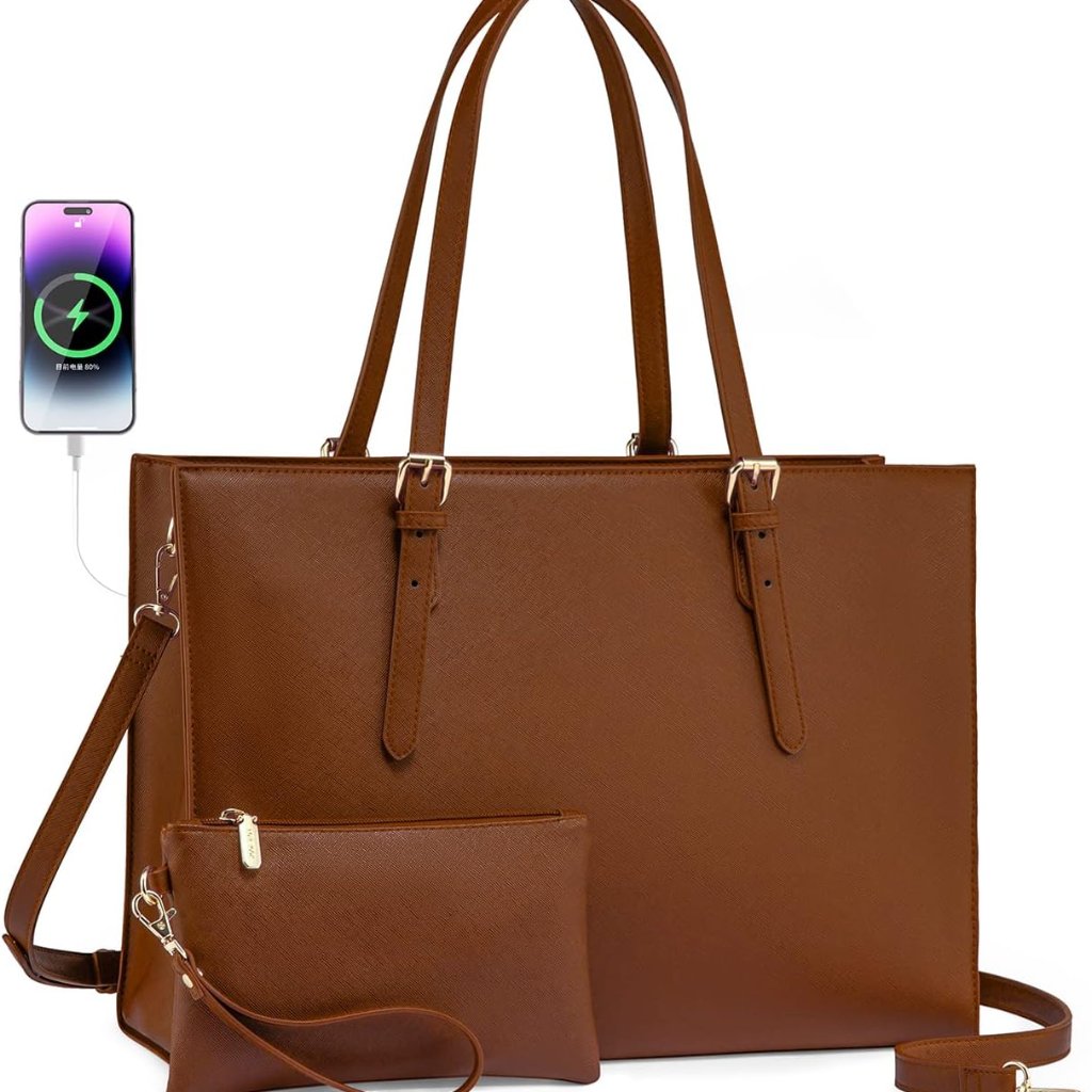 Laptop Bag For Women, 15.6 Inch Large Waterproof Pu Leather Computer Tote Bag Fo